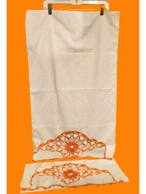 Two New Without Tags Standard Size White with Orange Crochet Pillowcases